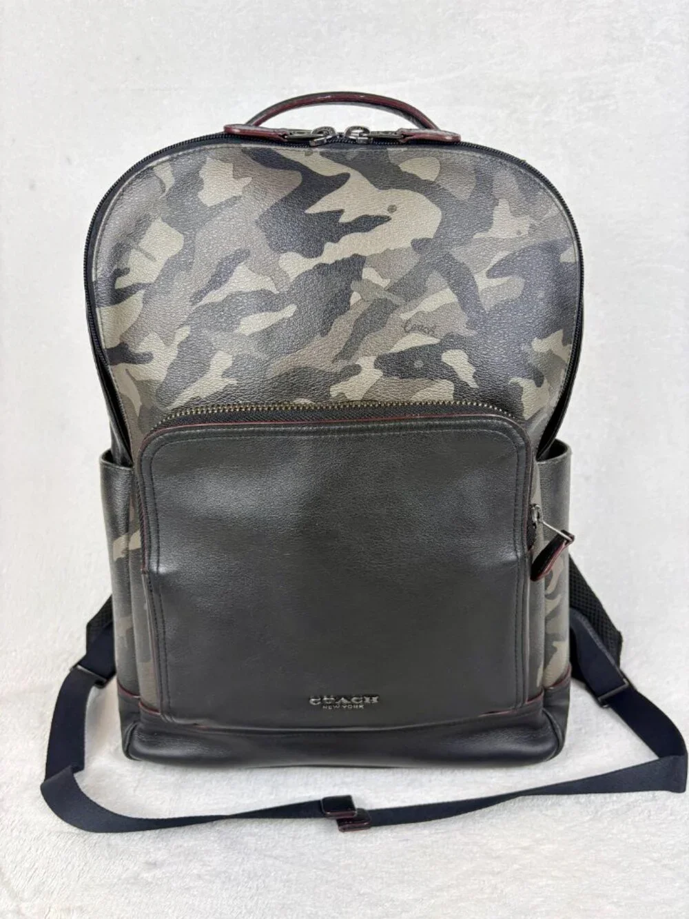 Coach Graham Backpack in Green Multi Camo Print Coated Canvas with Leather Trim